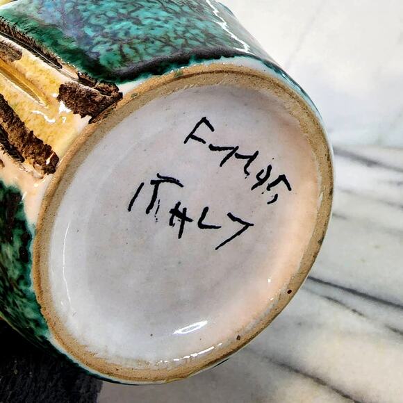 VTG Fratcelli Fanciullacci Italian Majolica Pottery Floral Vase-Brutalist Art - Picture 5 of 10